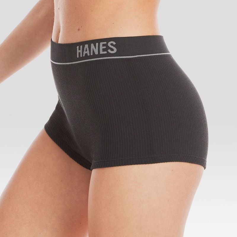 Hanes Originals Women&#39;s 3pk Ribbed Boy Shorts - Black/Beige, 3 of 5