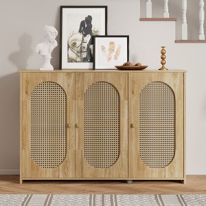 CAVINAS Retro Rectangular Sideboard Cabinet with 3 Artificial Rattan Doors,Freestanding Buffet Cabinet with Storage for Kitchen,Dining Room - 1 of 4