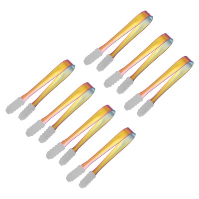 Unique Bargains Stainless Steel Tiny Desserts Ice Tongs with Silicone Head 7 Pcs