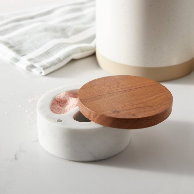 Marble/Wood Salt & Cellar with Wooden Lid - Threshold™: Multicolored Kitchen Mortar & Pestle Accessory