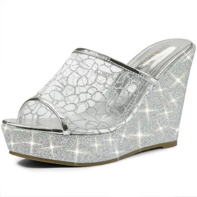 Silver best sale wedge heels