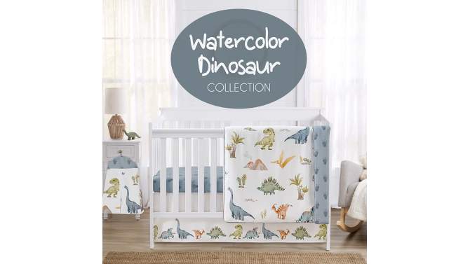 Sweet Jojo Designs Boy Baby Fitted Crib Sheet Watercolor Dinosaur Dino Blue, 2 of 8, play video