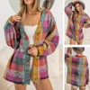 Women's Casual Plaid Brushed Jacket Button Down Long Sleeve Shirt Jacket Coats With Pockets Red XL - 2 of 4