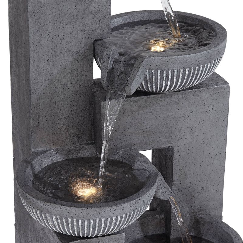 John Timberland Casava Modern 4-Bowl Cascading Outdoor Floor Water Fountain with LED Light 33" for Yard Garden Patio Home Deck Lawn Porch, 6 of 11