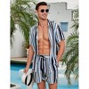Men's 2 Piece Sets Summer Beach Striped Outfits Casual Short Sleeve T-Shirt and Shorts - 2 of 4
