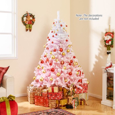Costway 5/6/7/8 FT Artificial Christmas Tree with 456/820/1264/1774 Branch Tips & Folding Metal Stand White & Blue/White & Pink