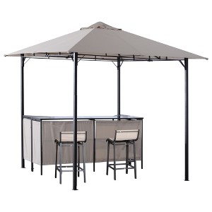 Outsunny 8' x 8' 3-Piece Patio Bar Set with Gazebo Canopy 2 Bar Stools and Bar Table with Storage Shelf for Poolside, Backyard, Garden - 1 of 4
