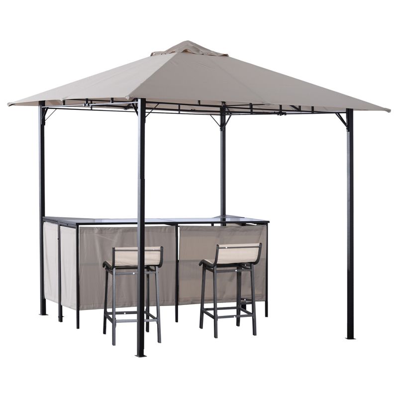 Outsunny 8' x 8' 3-Piece Patio Bar Set with Gazebo Canopy 2 Bar Stools and Bar Table with Storage Shelf for Poolside, Backyard, Garden, 1 of 9