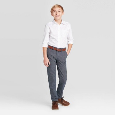 Детские Cat & Jack Boys' Long Sleeve Woven Button-Down Shirt - Cat & Jack™ White L: Classic Fit, Herringbone Pattern, Cotton-Polyester Blend — фото 3