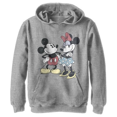 Boy's Disney Mickey Mouse & Minnie Vintage Couple Pull Over Hoodie -  Athletic Heather - Large