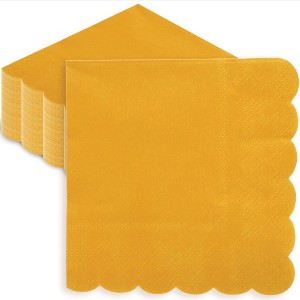 Juvale 100-Pack Mustard Yellow Paper Napkins - Scalloped Cocktail Napkins, Disposable for Birthday Parties, Events, 5 In - 1 of 4