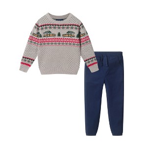 Andy & Evan Kids Boys 2-Piece Grey Christmas Tree Cars Sweater & Jogger ...