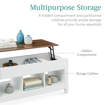 Modern Lift-Top Coffee Table with Hidden Storage in White and Brown