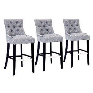 WestinTrends 29" Linen Tufted Buttons Upholstered Wingback Bar Stool (Set of 3) - 1 of 4