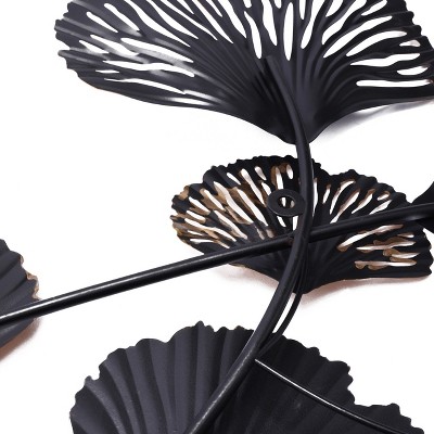 LuxenHome White, Black, and Gold Metal Ginkgo Leaves Wall Sculpture