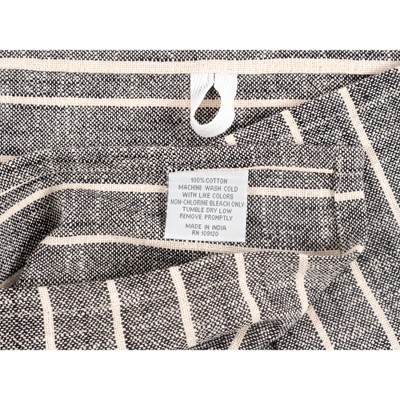 Set of 4 Black and Natural Cotton Striped Kitchen Towels