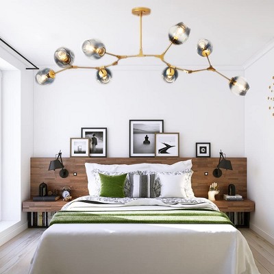 HOMLUX Modern 8-Light Glass Kitchen Chandelier Pendant Light Adjustable Hanging Fixture Bulb Not Included for Bedroom&Dining Room,Gold Gradient Gray