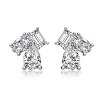 Guili Elegant Sterling Silver 14K Gold Plated Three-Stone Cluster Stud Earrings with Sparkling Cubic Zirconia for a Timeless Look in White and Gold - 2 of 2
