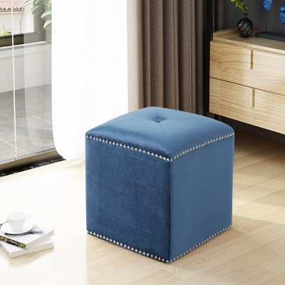 Sapphtopaz Square Cube Ottoman Small Vanity Stool with Tufted Upholstered Foot Stools Modern Ottoman for Living Room, Hallway, Bedroom
