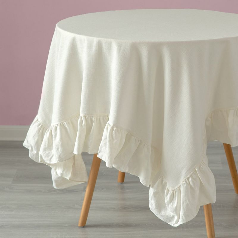 Deerlux 100% Pure Linen Washable Tablecloth with Ruffle Trim, 3 of 7