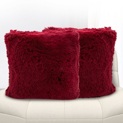 Maroon 18" x 18" Shaggy Faux Fur Throw Pillows Set