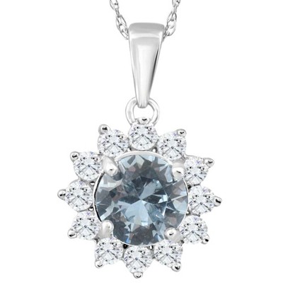 Pompeii3 1 1/2Ct Blue Topaz & Diamond Halo Pendant 10k White Gold Women's Necklace