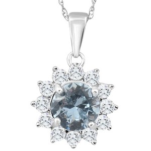 Pompeii3 1 1/2Ct Blue Topaz & Diamond Halo Pendant 10k White Gold Women's Necklace - 1 of 4