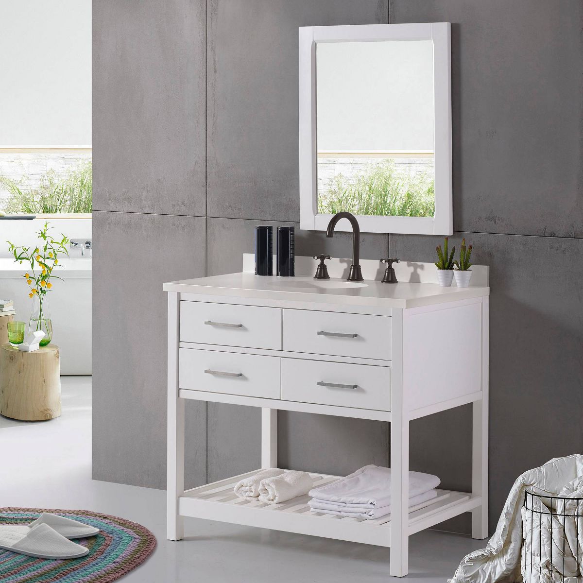 36" Harrison Vanity Cabinet White - Alaterre Furniture: Hardwood Floor Cabinet with Storage Shelf - thumbnail 10