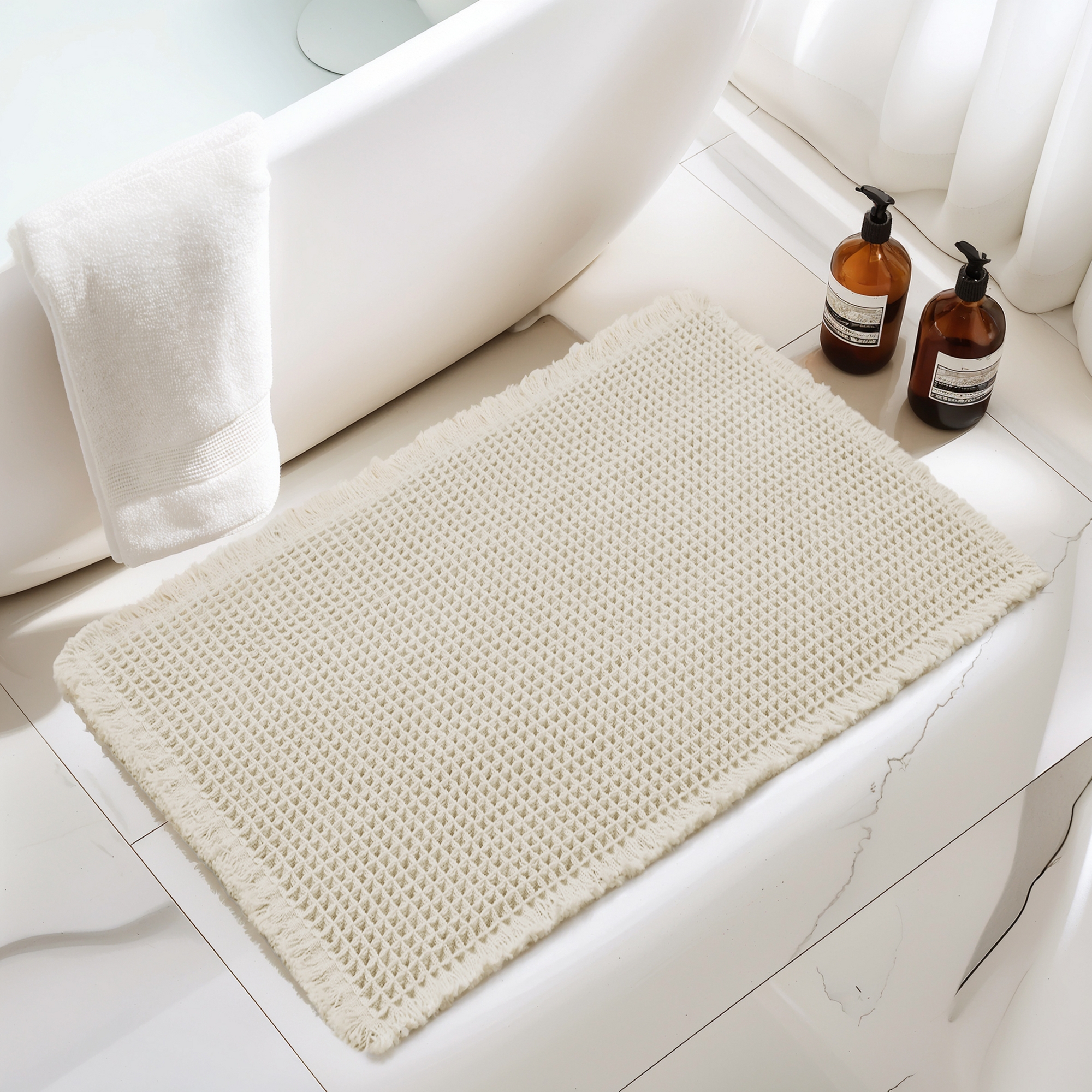 Subrtex Bathroom Rugs Waffle Style Bath Mats Super Absorbent Non Slip Rubber Back Bath Rug 24"x55"