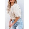 Amaryllis Women's Embellished Puff Sleeve Sweatshirt Pearl and Rhinestone Detail Relaxed Fit Chic Casual Pullover - 4 of 4