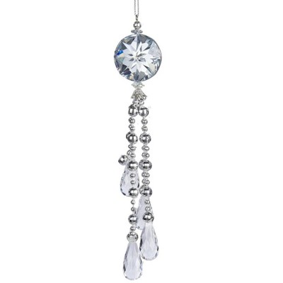 Kurt S. Adler 7.5" Beaded and Clear Teardrop Jewel Pendant Christmas Ornament - Silver