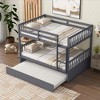 Sapphtopaz Space-Saving Full Over Full Bunk Bed with Twin Trundle, Simple Rubber Wood Bed Frame with Ladder and Guardrails for Bedroom, Kids Room - 3 of 4