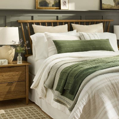 Dark Green Cotton Windowpane Plaid Oblong Bed Pillow
