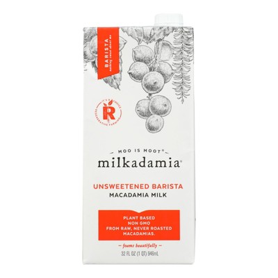 Milkadamia Unsweetened Barista Macadamia Milk - Case of 6/32 oz