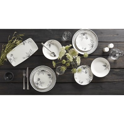 Gray and White Floral Porcelain 12-Piece Dinnerware Set