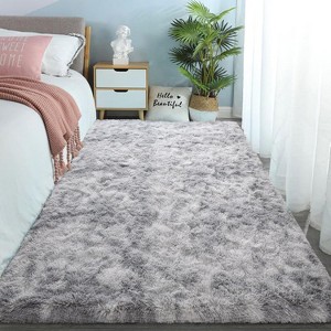 Tie-Dyed Gray Shag Rug, Ultra Soft 1.7" Plush, Non-Slip, 100% Polyester for Bedroom or Living Room - 1 of 4