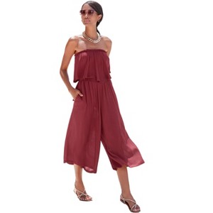 Women's Flowy Strapless Culotte Jumpsuit - LASCANA - 1 of 4