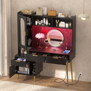 Aheaplus 48'' Vanity Desk with Charging Station and LED Light, Vanity Table with Drawer,  Shelves and Pegboard - 1 of 4