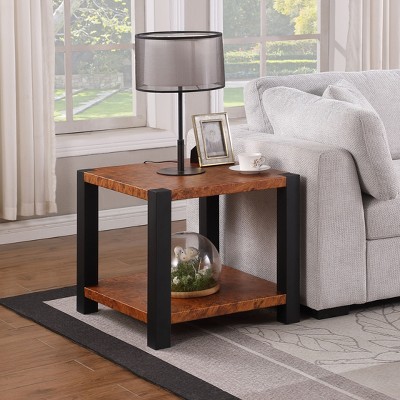 NicBex Modern & Bold Rectangular Metal Coffee Table with Burl Wood Grain,Double-Layer Side Table,Center Table for Living Room