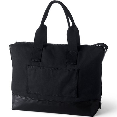 Black Cotton Canvas Weekender Duffel Bag with Shoulder Strap