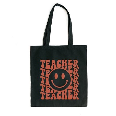 City Creek Prints Teacher Smiley Face Wavy Canvas Tote Bag - 15x16 - Black