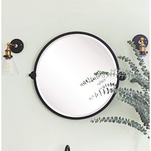 TEHOME 26 in. W x 26 in. H Circle Round Metal Framed Pivoting Wall Mounted Bathroom Vanity Mirror in Matt Black - 1 of 4