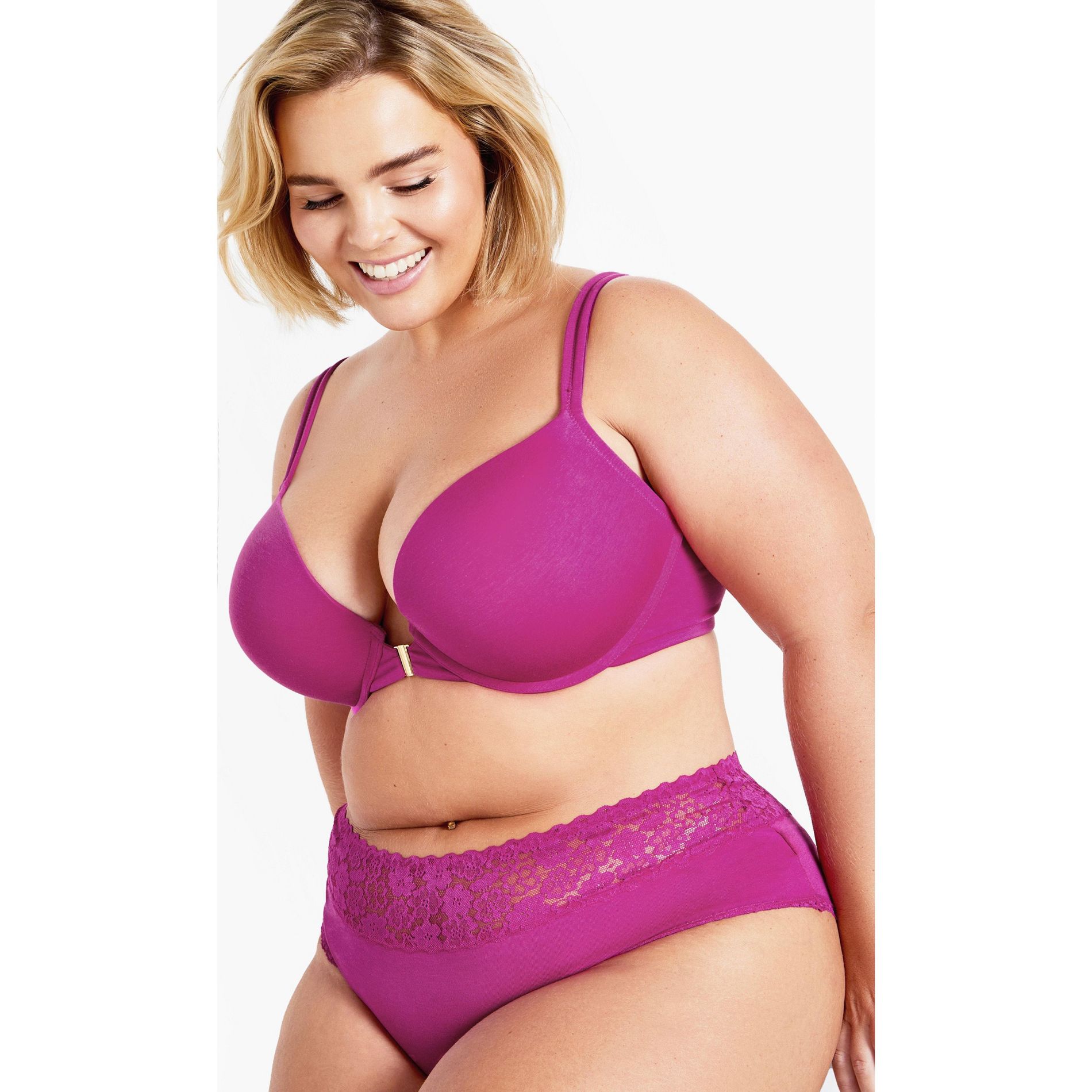 CITY CHIC | Women's Plus Size Smooth & Chic Front Close Cotton Push Up Bra - magenta - 40DD