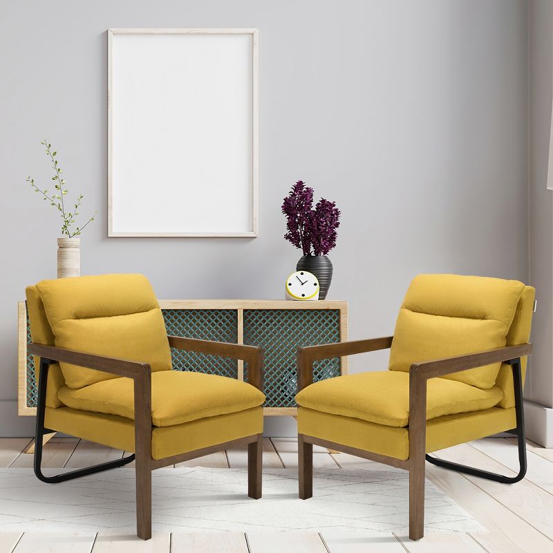 Costway Set of 2 Modern Accent Armchair Lounge Chair w/ Wood Legs & Steel Bracket Yellow\Blue\Green, 2 of 10