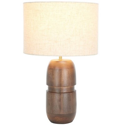 19" Natural Wood Table Lamp with Linen Shade
