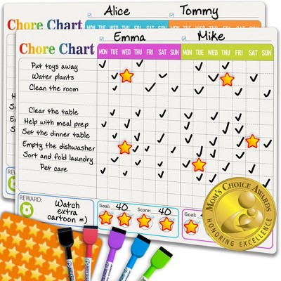 QUOKKA Behavior Chore Chart for Multiple Kids -7x10 inch Magnetic Board Also Hangs on The Wall - Includes 2 Charts and Accessories