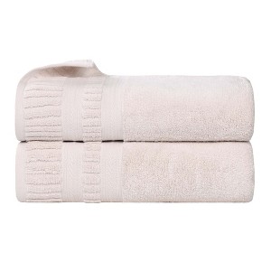 Ribbed Textured Border Zero Twist Cotton Medium Weight Towel Set by Blue Nile Mills - 1 of 4
