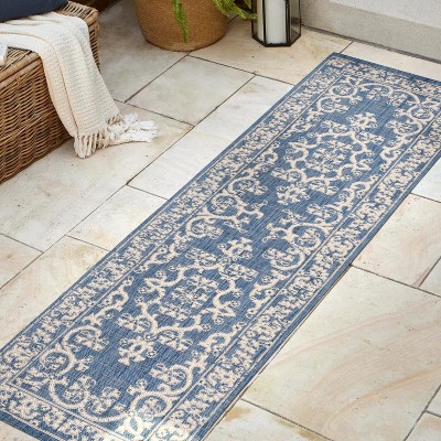 Galon Blue and Beige Medallion Synthetic Runner Rug