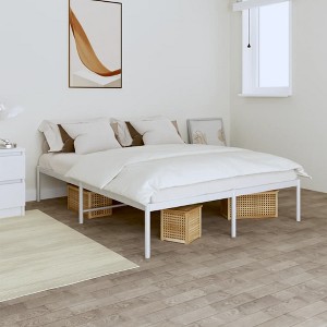 vidaXL Metal Bed Frame White 59.1 in.x78.7 in. - 1 of 4