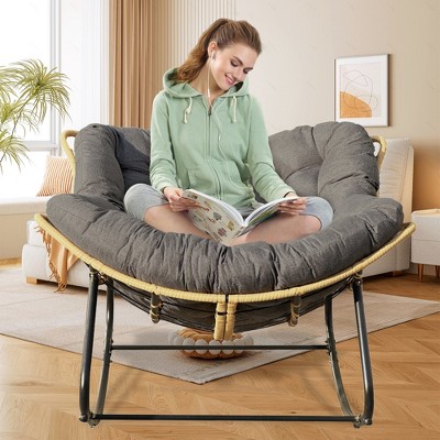 SKRAN Rattan Lounge Chair,Extra Wide Egg Rocking Chair With High-Quality Metal Tube,Relieve Tension And Fatigue,For Porch,Garden, Bedroom